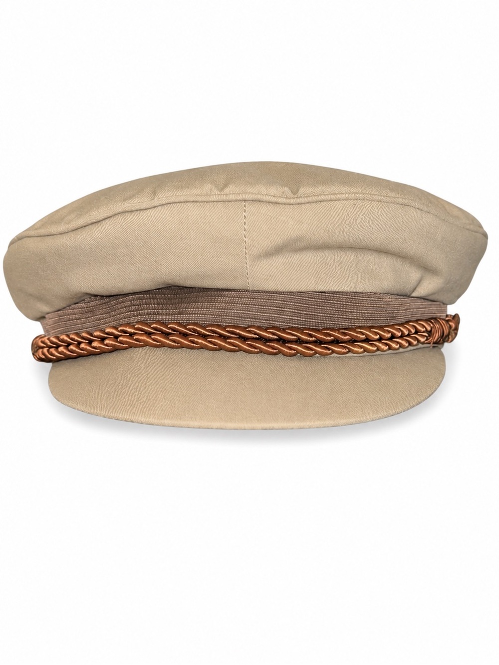 Y2K like Beige Cotton Twill Captain's Hat with Copper Braid